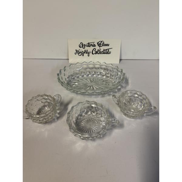 Fostoria Glassware Collection- 2 Cups - One Bowl with Handle - One Big Platter