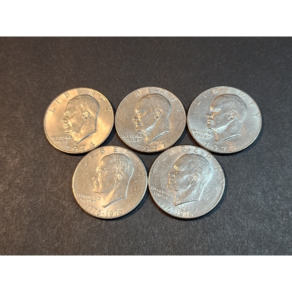 Lot of (5) Assorted Years Eisenhower Clad Dollars FV: $5.00