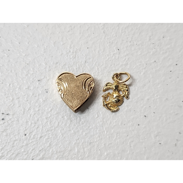 14K Yellow Gold Marines Pendant and Heart Pendant TW: 2.6g