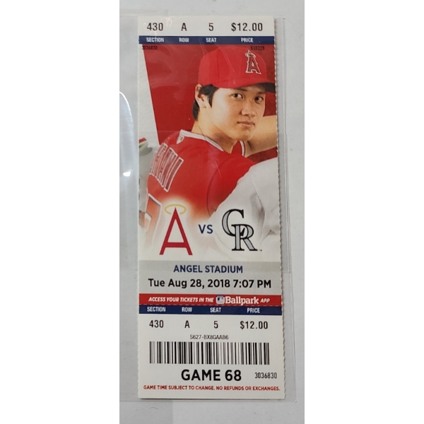 UNTORN RARE 2018 LA Angels Shohei Ohtani Rookie Season Ticket Game 68 Excellent Condition 