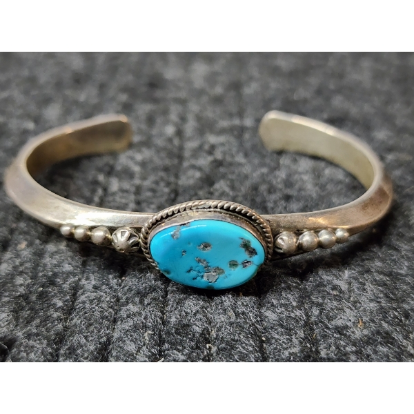 Stunning Sterling Silver Bangle Style Bracelet Featuring Nice Sized Turquoise Stone ~ Weighing 30.2G