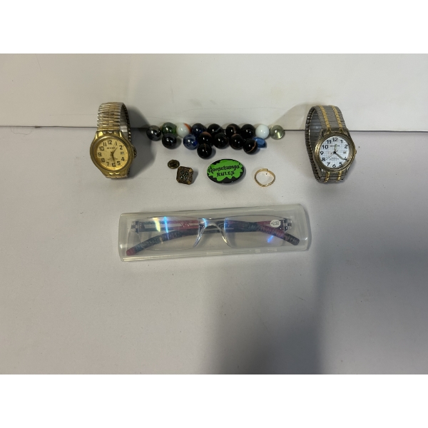 Miscellaneous Items - Marbles set of 17 - 2 Stainless Steel Watches 63.1 grams and 62.8 grams 