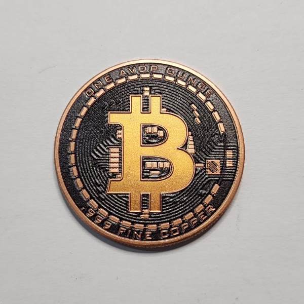 Colorized Bitcoin Design 1 AVDP oz .999 Fine Copper Round 