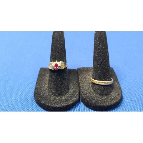 (2) 10K Gold Rings With Etched Art & White/Pink Stones - One Has Cut For Sizing - Total Weight: 3.5g