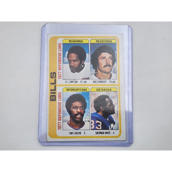 1978 Topps Bills Baseball Card #503 Ft. O.J. Simpson, Bob Chandler, Tony Greene, Sherman White