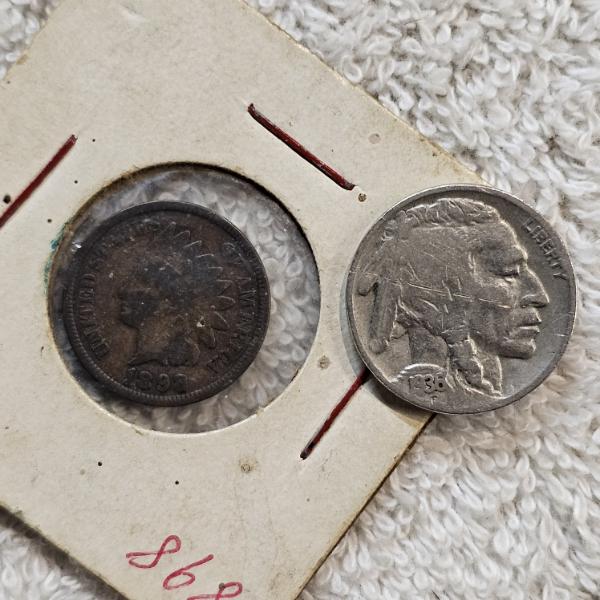 1936 Buffalo Nickel and an 1898 Indian Head Cent AFV $.06