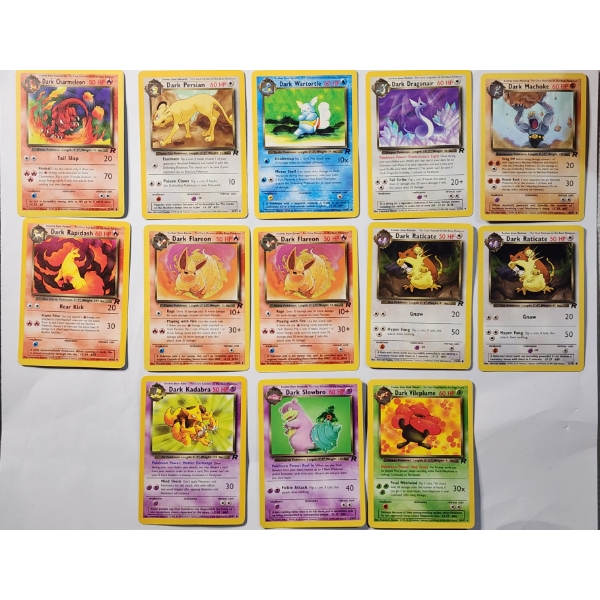13 Assorted Vintage Dark Pokemon Trading Cards Including Rares Vileplume & Slowbro!
