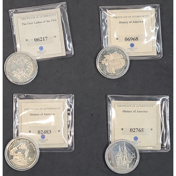 (4) Assorted American Mint History of America/The First Ladies Of The USA Commemorative Coins 