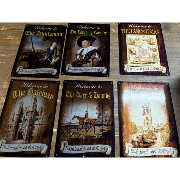 6 Tin 12''x9'' Decorative Welcome Signs - The Huntsman - The Gateway & More