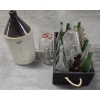 Image 1 : Blue Crown 20''x11.5'' Crock & 27''x13'' Handmade Wood Caddy With Vintage Glass Bottle Collection 
