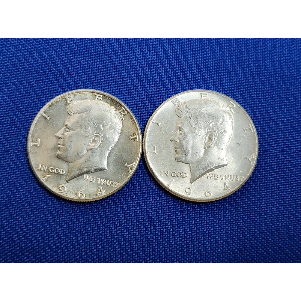 x2 1964 Kennedy Half Dollars - 90% Silver - Face Value: $1.00