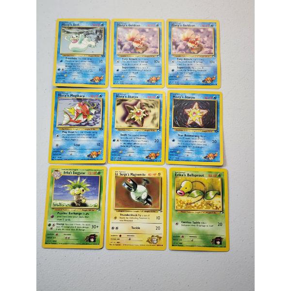 9 Vintage Assorted Pokemon Gym Leaders Trading Cards
