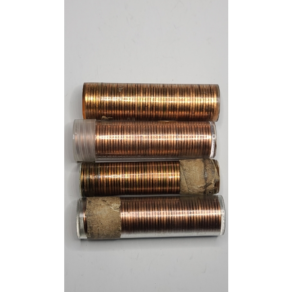 (4) Nearly Full Uncounted Tubes Of Assorted Years/Mint Marks Copper Lincoln Wheat Cents