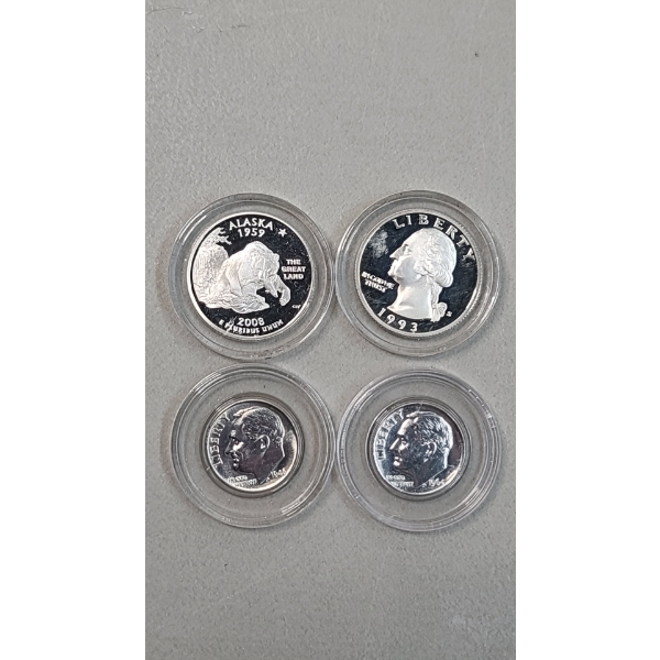 Lot Of Assorted U.S 90% Silver Proof Coins In Coin Capsules - Face Value: $0.70