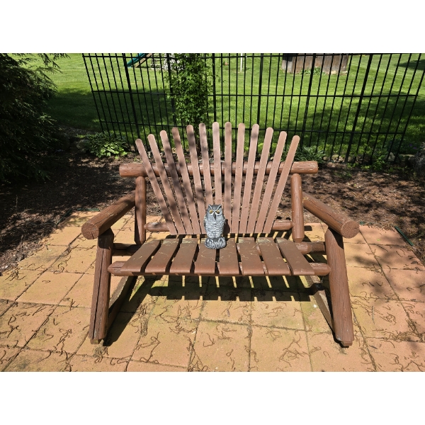 Short Wooden Bench and Owl Decoy - 55x37x40
