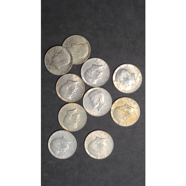 (10) 1967/1968 40% Silver Kennedy Half Dollars - Face Value: $5.00