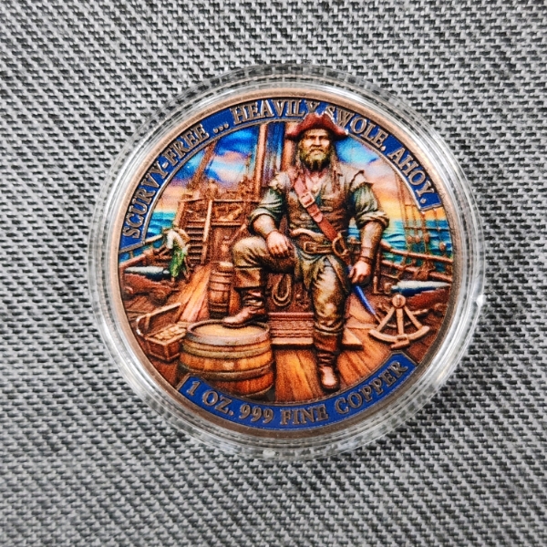 Scurvy-Free... Heavily Swole, Ahoy ~ 1 Troy Ounce .999 Fine Copper Round Colorized & in Capsule 