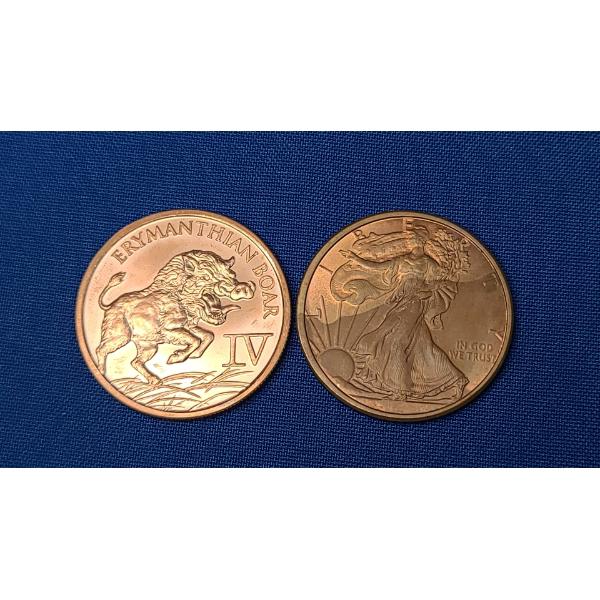 (2) 1 ADVP Oz .999 Fine Copper Rounds - American Eagle/Erymanthian Boar