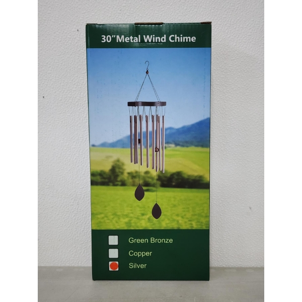 HEAVY DUTY NEW IN BOX 30" Silver Metal Wind Chime ~ Weather Resistant Material With Amazing Sound!