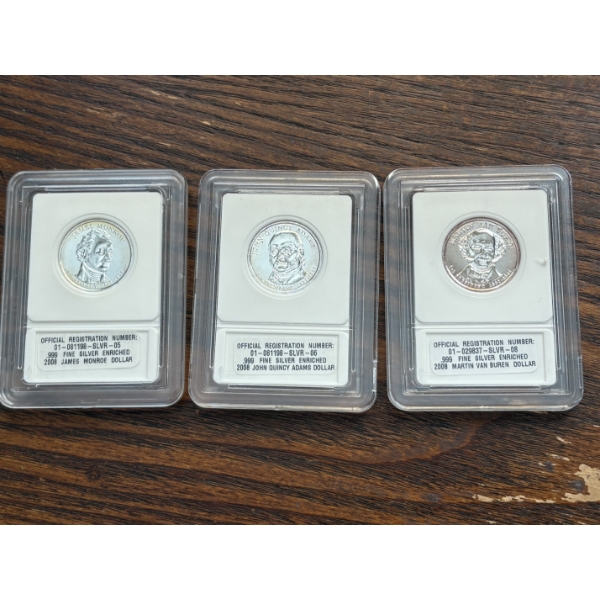 .999 Silver Plated (Enriched) 2008 John Quincy Adams Dollar - Martin Van Buren Dollar & James Monroe