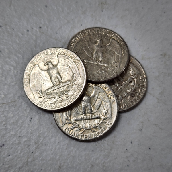 Four Assorted United States 90% Silver Quarters ~ $1.00 Face Value