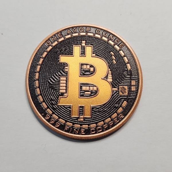 Colorized Bitcoin Design 1 AVDP oz .999 Fine Copper Round