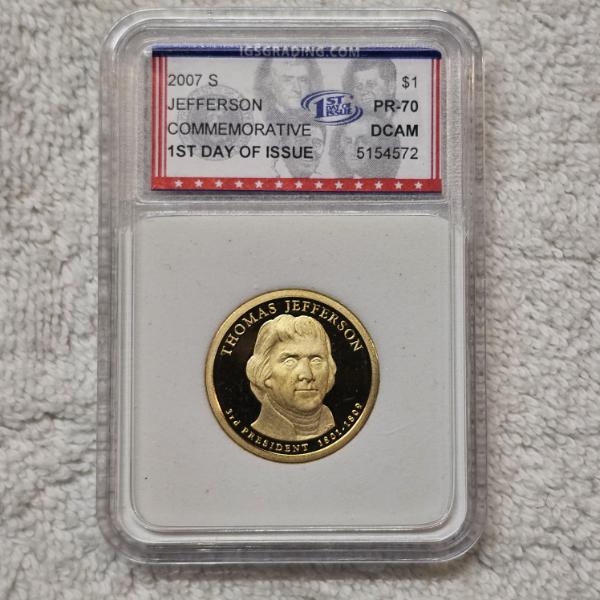 2007-S Thomas Jefferson Presidential $1 Coin graded PR70 DCAM by IGS