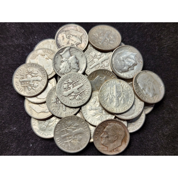 $3 Face Value in Assorted Unsearched 90% Silver Dimes 