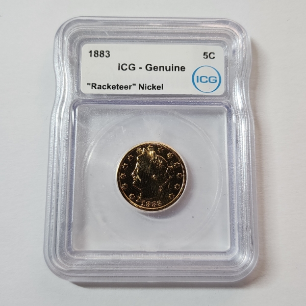 ICG Genuine 1883 "Racketeer" Gold-Plated Liberty Head V Nickel No CENTS