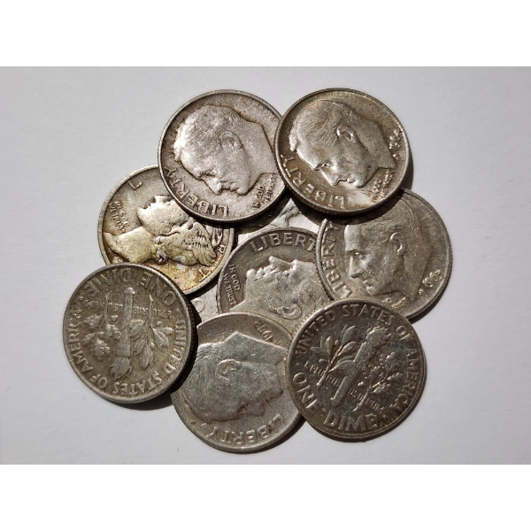 $1.00 Face Value in Assorted 90% Silver United States Dimes ~ 10 Total Dimes!