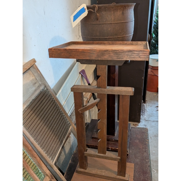 Tables, Stool, Cast Iron Pot, & Wash Boards