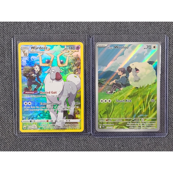 Lot of Two Pokemon Trading Cards - Wyrdeer TG06/TG30 & Hop's Wooloo 170/159 Holo Rare Near Mint