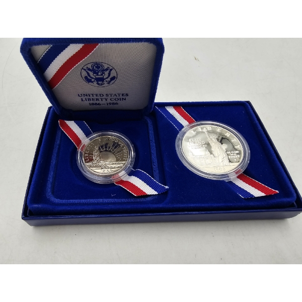 1986 Silver Ellis Island One Dollar & Half Dollar