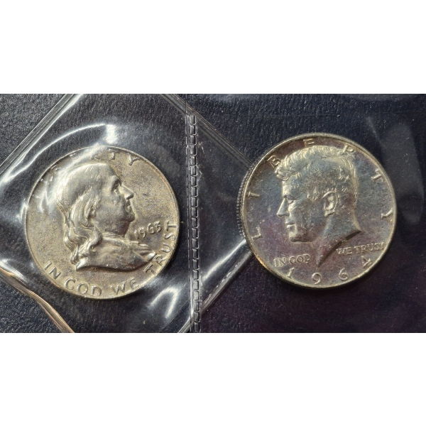 2 Pcs 90% Silver Silver Halves - Franklin & Kennedy - See Pictures