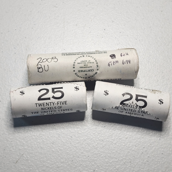 Three U.S. Bankrolls of Uncirculated/Brilliant Uncirculated Jefferson Nickels - Face Value: $4.50