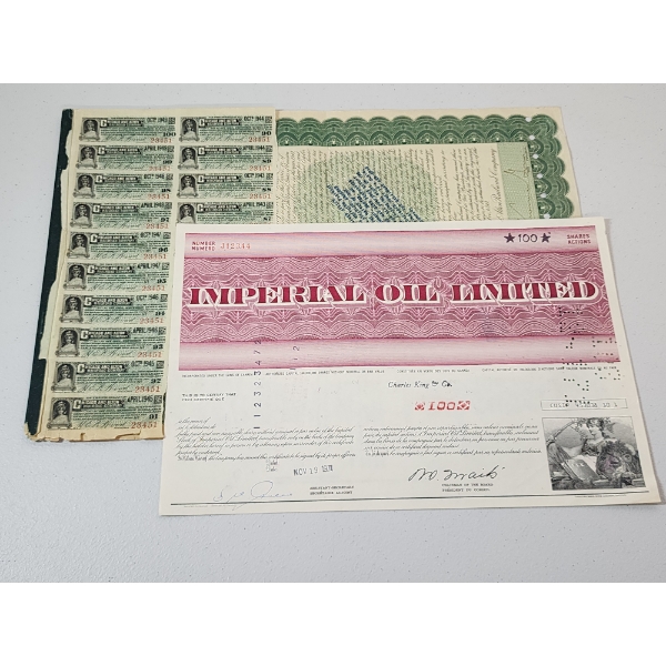 1971 Imperial Oil Limited Stock Certificate & 1940's Chicago And Alton Railroad Gold Bond