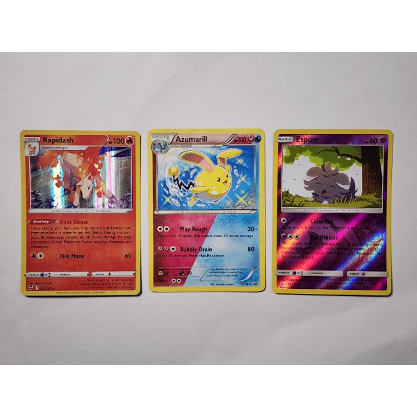 Three Vintage Pokemon Trading Cards Ft. Rare, Holo & Reverse Holo Cards Including Shiny Azumarill!