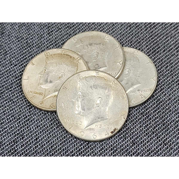 Four 90% Silver United States 1964 Kennedy Half Dollars ~ $2.00 Face Value