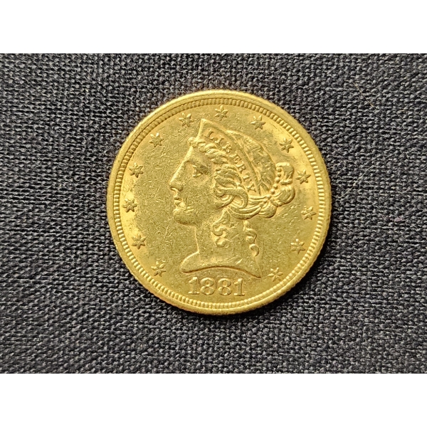 1881 United States Gold $5 Coin - AGW: 0.2419 Oz