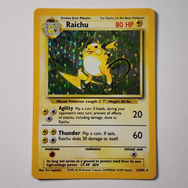 Raichu 14/102 Holo Rare Base Set Vintage Pokemon Trading Card ~ NM Condition! 