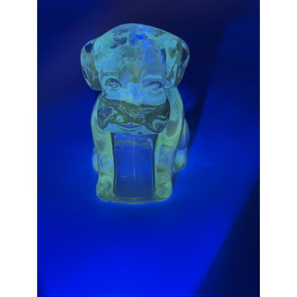 Adorable Degenhart Vintage Uranium Glass Dog Figurine- Ice Blue