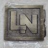 Image 2 : Five Vintage Industrial and Corporate Advertising Brass and Tooled Leather Belt Buckles