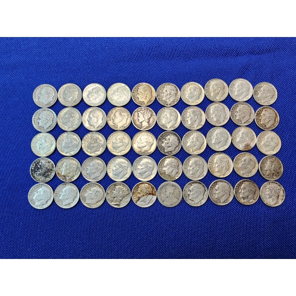 Assorted Years Silver Dimes: Roosevelt, Barber, and Mercury FV: $5.00