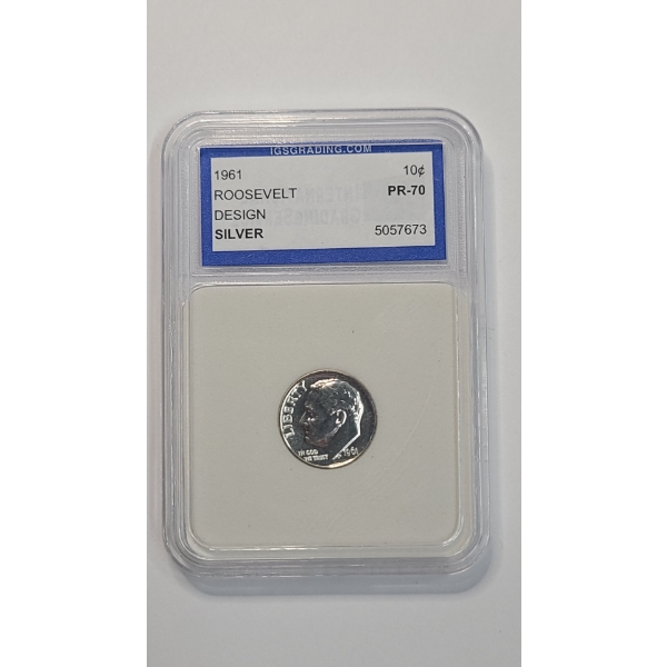 IGS 1961 PR70 Details 90% Silver Roosevelt Dime
