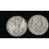 Image 1 : 1937 90% Silver Walking Liberty Half Dollar & 1960 90% Silver Franklin Half Dollar - Face Value: $1