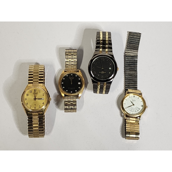 Lot of 4 Men's Stainless Steel Back Gold Tone Costume/Fashion Watches