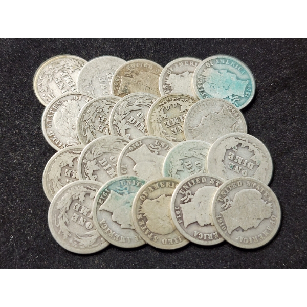 $2.00 Face Value in Assorted 90% Silver Barber Dimes 