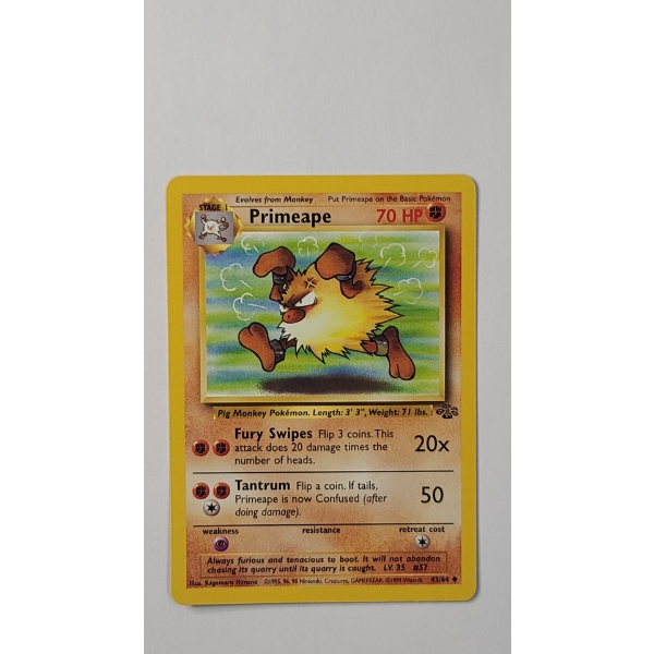1999 Primeape #43/64 Pokemon Trading Card From The Jungle Set - Near Mint