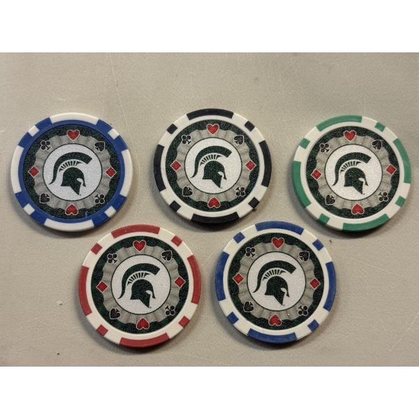 Big Ten Michigan State Spartans - Clay Poker Chip Set - Mint Condition - Complete Set 5 Chips
