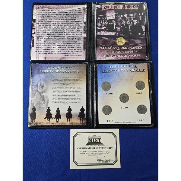 Coin Sets: 1908-1912 "The Last Five Liberty Head Nickels" & 1883 24kt Gold Plated "Racketeer Nickel"